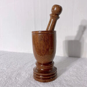 Vintage 1981  Handmade Tall Wood Apothecary Mortar And Pestle